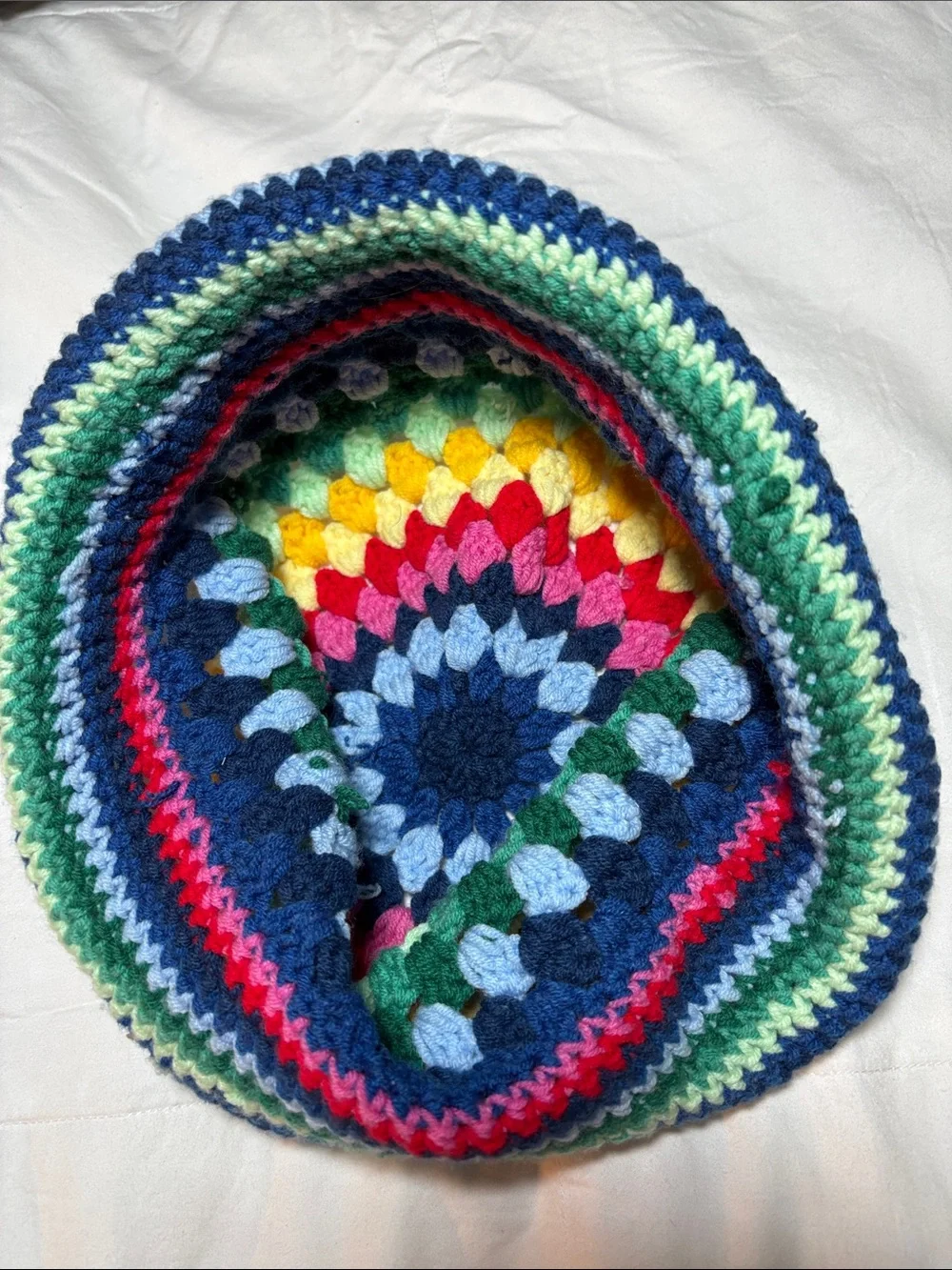 Handmade Multicolor Crochet Boho 70s Vibe Hippie Vibe Hat - Rainbow Stripes.